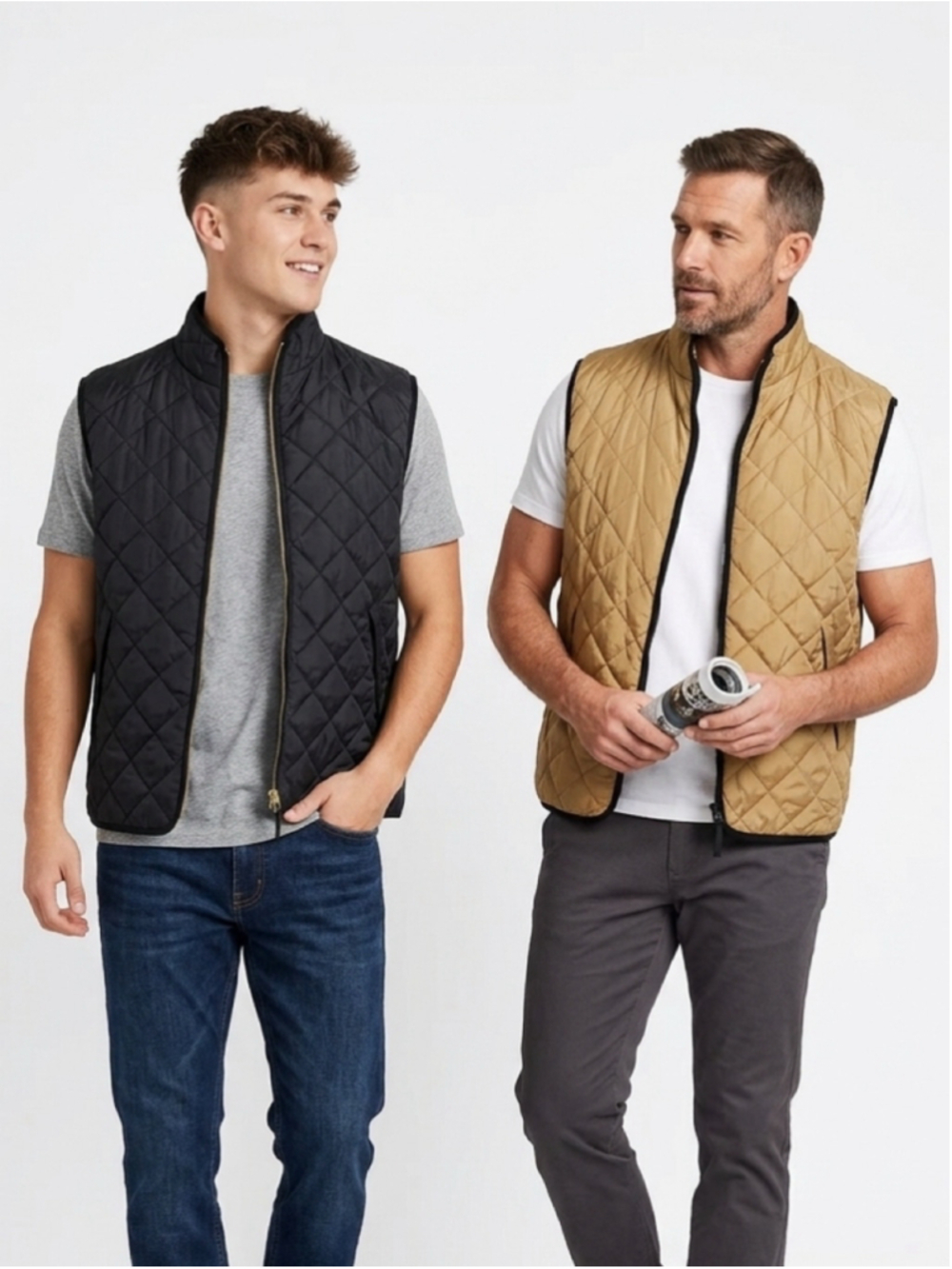 Levi's Red Tab Reversible Diamond Quilted Full Zip Vest Black Tan Khaki Size Med